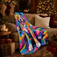 thumbnail image 3 of Pop Art Golden Retriever Portrait Sitting Cheerfully Against, Dramatic Pet Portrait Pattern, Warm Flannel Blanket for Living Room and Bedroom, Dog Lovers Just Because Gift, Pet Lover Home Decor, 3 of 9