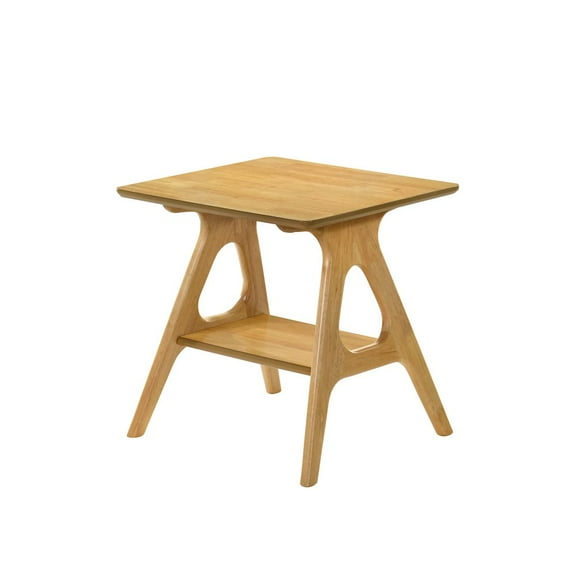 Roundhill Furniture Arona Mid-Century Modern Wood Shelf End Table, Natural Oak Finish