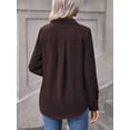 thumbnail image 2 of Womens Chocolate Brown Long Sleeve Casual Button Down Shirt, 2 of 6