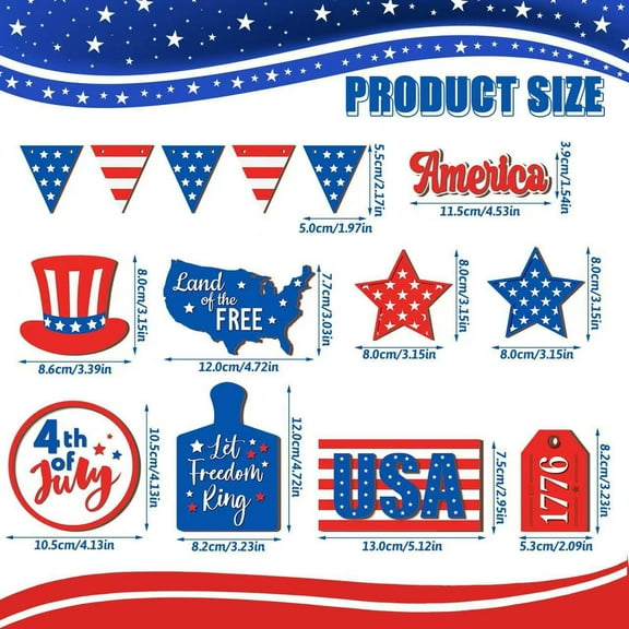 Muecwrye 15 Pcs 4th of July Tiered Tray Decor Set Patriotic Wooden Blocks Memorial Day Tier Tray Signs Independence Day Wood Sign Farmhouse Red White Blue Table Decorations American Flag Signs