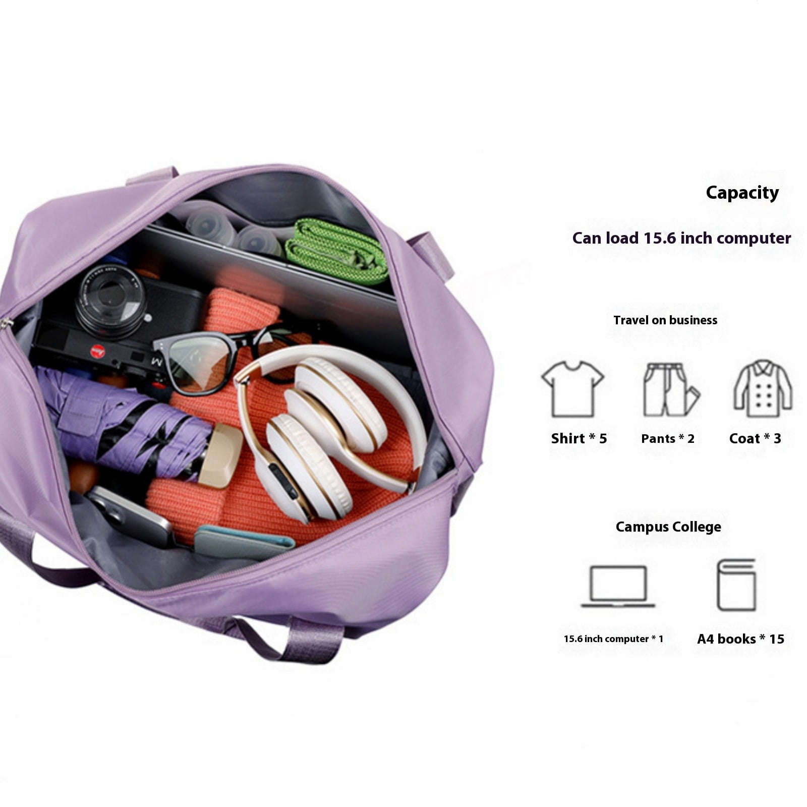 Expandable Rolling Duffle Bag with Spinner Wheels, Large Waterproof Travel Tote Weekender Bag with Wet Pocket(Dark Purple,70x40cm)