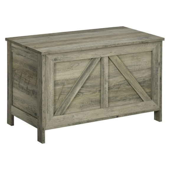 Farmhouse Storage Chest 30", Lift Top Organizer for Living Room, Bedroom - Gray Wooden Box with 150° Safety Hinge - Blanket, Book & Toy Storage