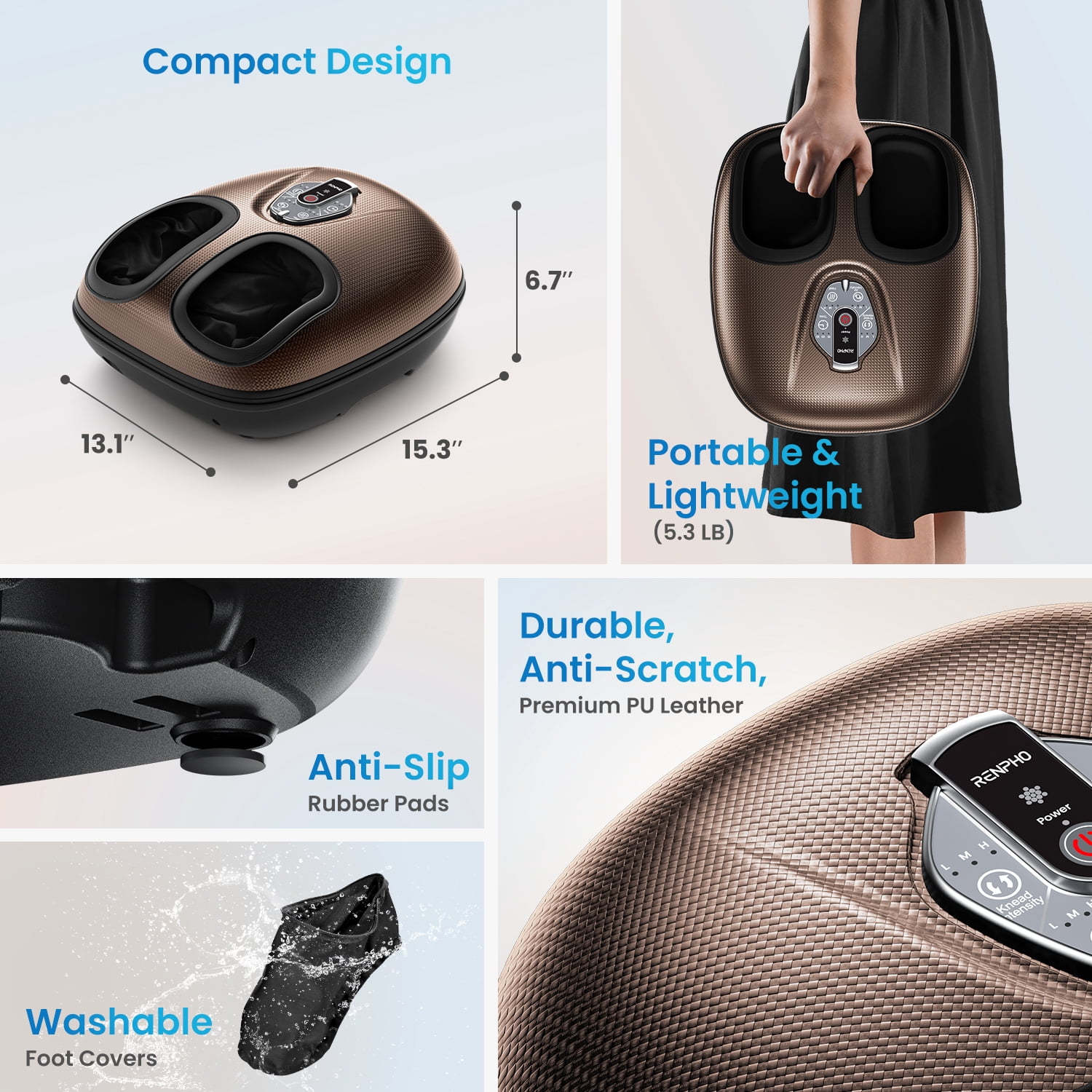 RENPHO Foot Massager Machine with Heat [2026 Upgraded], Shiatsu Foot Massager for Plantar Fasciitis, Gift for Women Men Mom Dad, FSA Eligible HSA Store Eligible, Brown