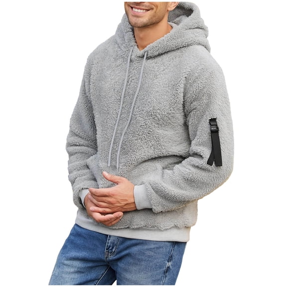 Long Sleeve Shirts for Men, Mens Sherpa Pullover Fuzzy Hoodies Sweatshirt Plush Spring Hoodie Sweater Tops