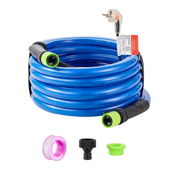 KFFKFF 15ft RV-Ready Heated Water Hose, Frost-Resistant to -45°F, Self-Regulating, 5/8" I.D. with 3/4" GHT Adapter, Free of Lead and BPA