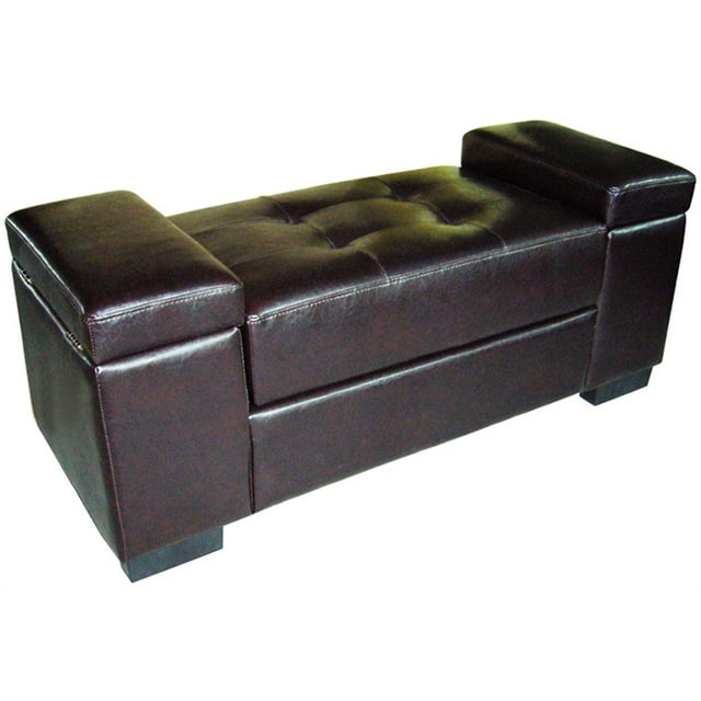 ORE International Banc de Rangement en Bois et Cuir de 40 Po de Long en Marron