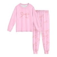 thumbnail image 6 of Bow Print Set For Kids Cozy Holiday Print Loungewear For Girls Festive Family Sleepwear Soft Two Piece Outfit Daily Outfit Sets Pink 140(9-10 Years), 6 of 9