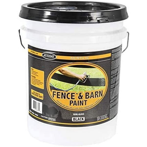 Jetcoat Farm Pride Acrylic Outdoor Fence and Barn Paint, Waterproof Exterior Paint for Wood Planks, Roofs, Concrete & More, 5 Gallon (Dries to a Semi-Gloss Black Finish)