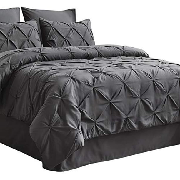 Pinch Pleat Comforter 68x88 Inches, Dark Grey Twin Bedding