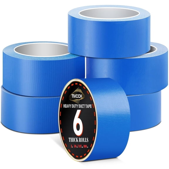 6 Pack Duct Tape Heavy Duty, 2 Inches x 30 Yards Blue Tapes, Waterproof Strong Adhesive Duct Tape Bulk for Indoor & Outdoor Repairs, No Residue, Tear by Hand(Blue)