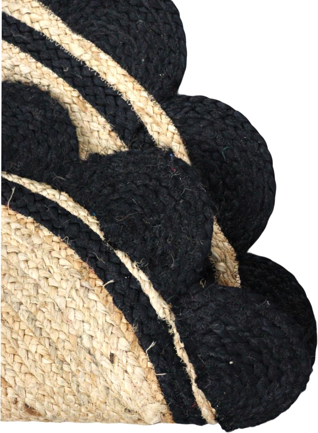 2 Ft Round Black & Natural Jute Premium Scalloped Jute Rug | Boho scalloped rug for Living Room | Bedroom | Kitchen | Hallway | Entryway