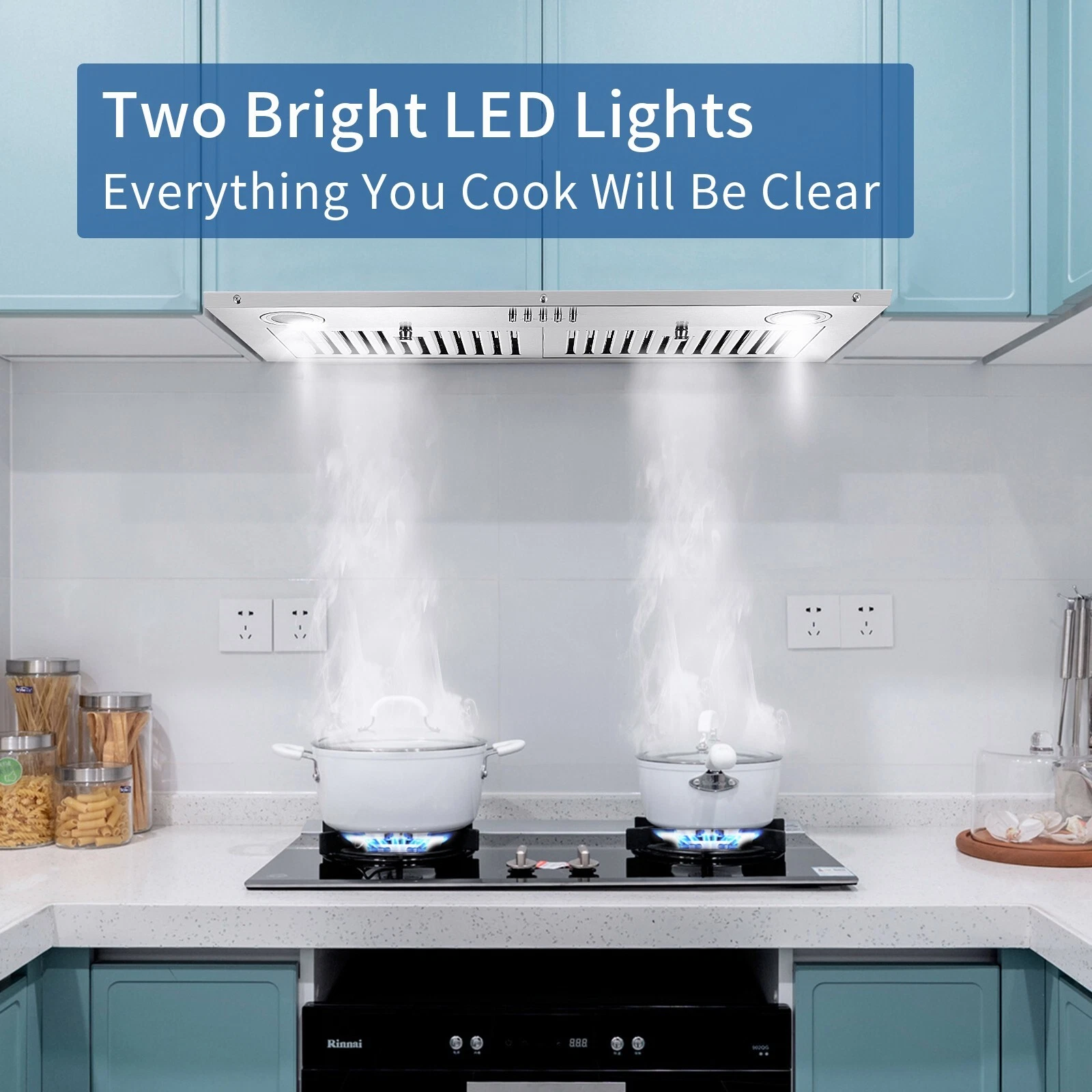30 inch Built-In Range Hood 800CFM Kitchen Insert Stove Built In Insert Vent Hood 3-Speed Stainless Steel Kitchen Vent LED New