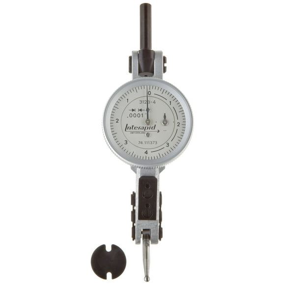 TESA Brown & Sharpe 74.111373 Interapid 312 Dial Test Indicator, White Dial, Horizontal Type, M1.7 x 4 Thread, 0-4-0 Reading, 1.2" Dial Dia, 0"-0.016" Range, 0.0001" Gradu, +/-0.000.157" Accu