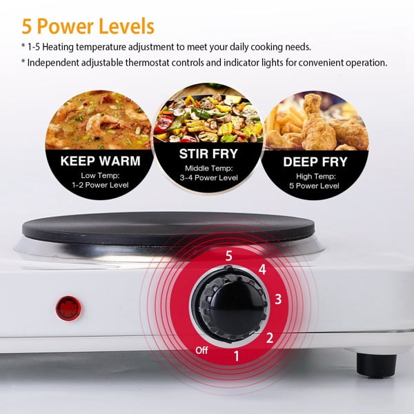 imerelez Cooking Electric Heating Plate, 2000W Double Burner Electric Hot Plate, 5-Temp Control Cast Iron Glass Stove, Compact for RV/Camping/Dorm w/US Plug​​