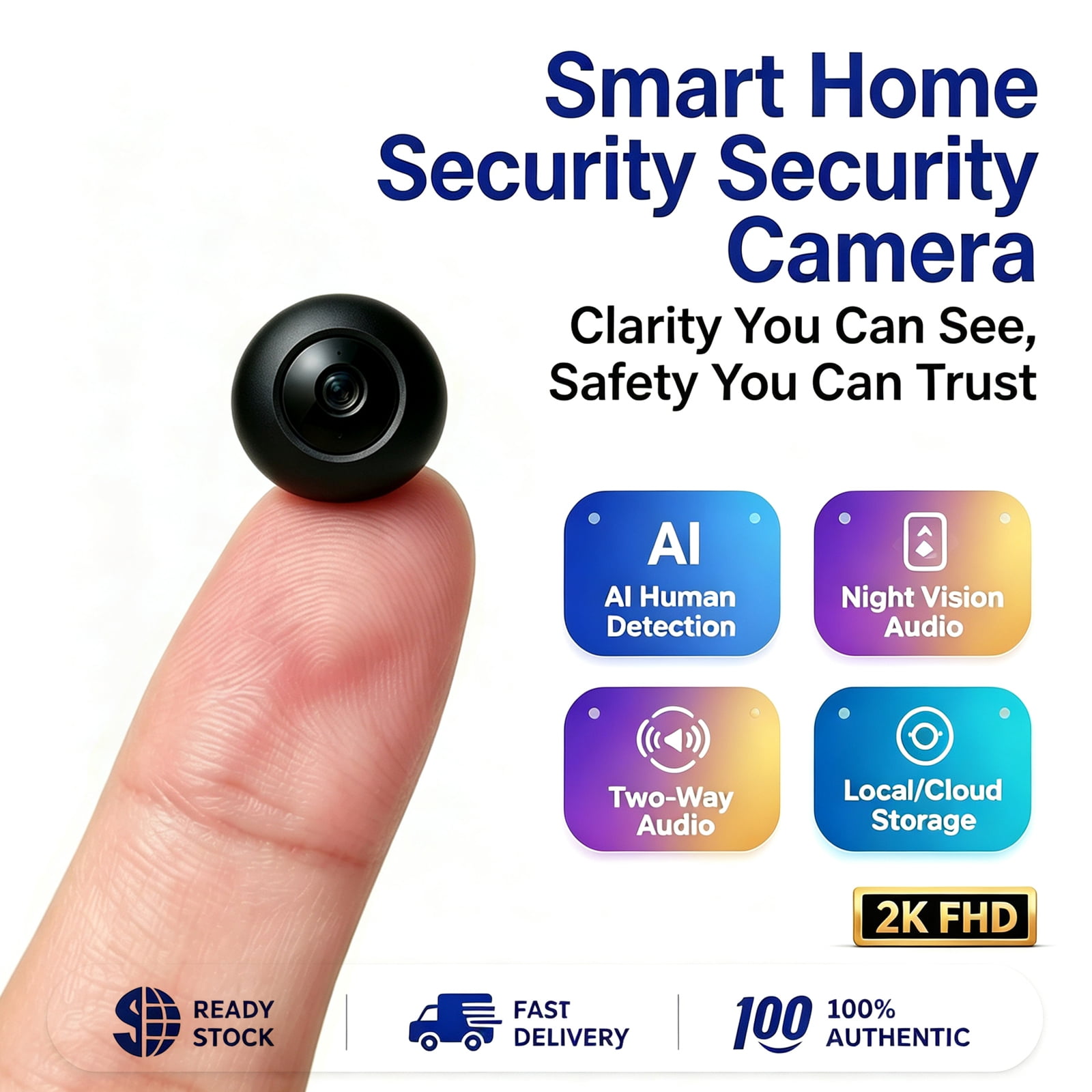 4K Ultra HD Mini WiFi Security Camera Indoor, 210° Wide Angle AI Human Detection IR Night Vision Two-Way Audio for Home Pet Baby Monitor