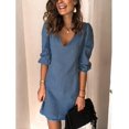 thumbnail image 3 of Vestido de cuello en V para mujer, nuevo vestido coreano sólido elegante, minivestido holgado de oficina para mujer, 3 of 5
