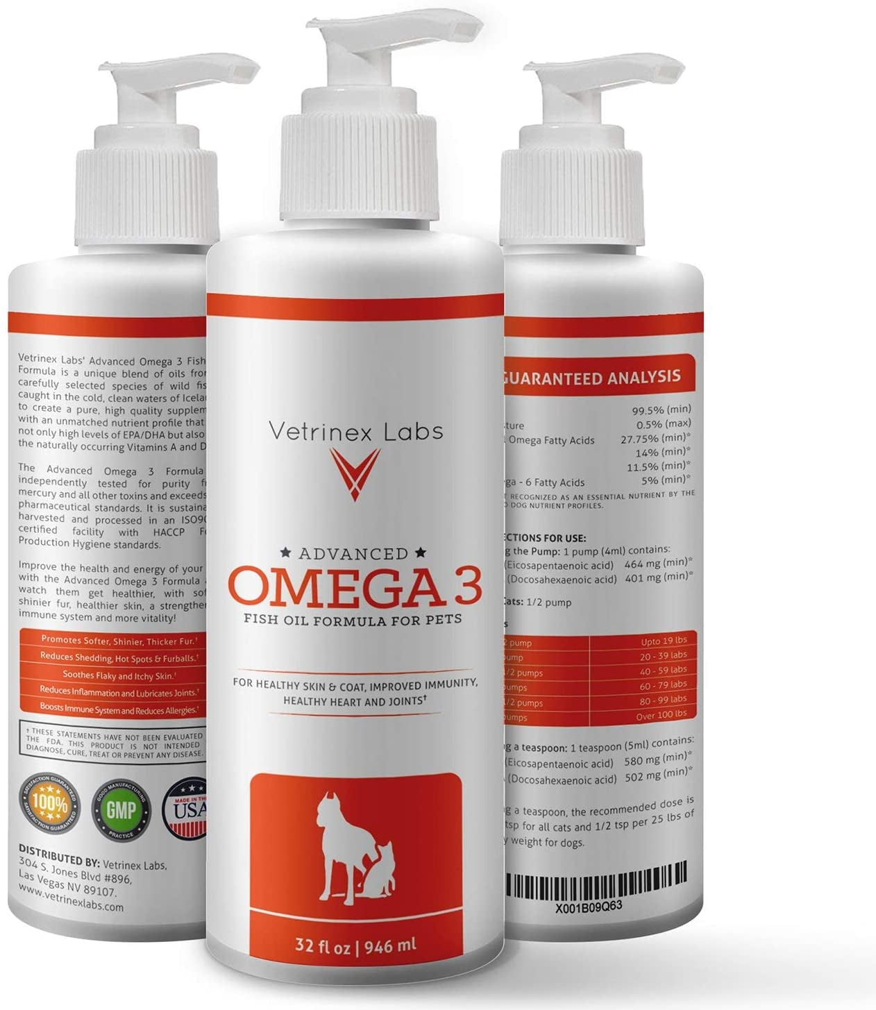 Pure Wild Caught Omega 3 Fish Oil for Dogs & Cats - Unique All Natural Formula Supports Healthy Skin & Coat, Joints, Heart & Immune System - Higher Levels of EPA & DHA than Salmon Oil (32 Oz)