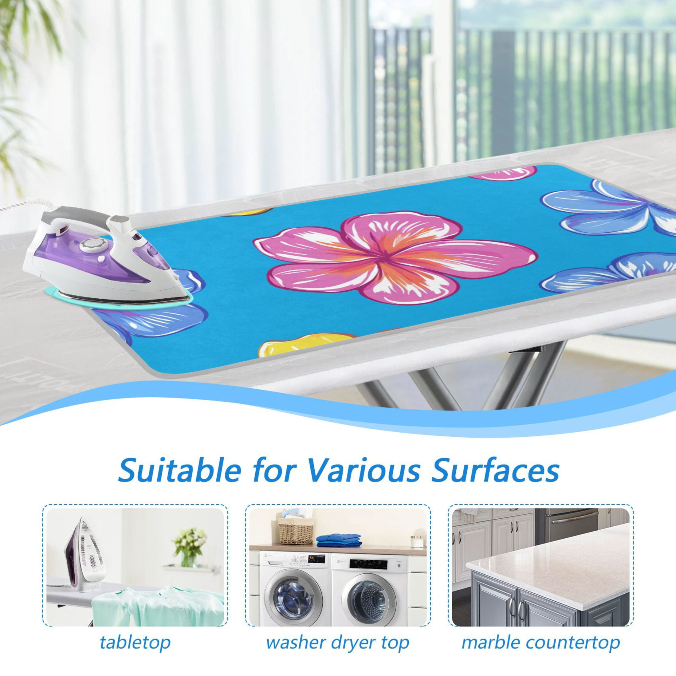 Hawaiian Flowers Bright Color Ironing Mat Blanket Portable Travel Ironing Pad Heat Resistant Pad 47.2" x 27.6”