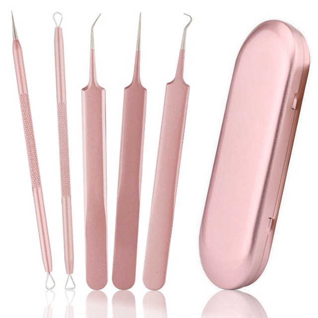 5PCS Blackhead Remover Kit Stainless Steel Acne Removal Pimple Remover Set