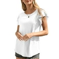 thumbnail image 3 of QINCAO Summer Tops for Women Solid Color Ruffle Short Sleeve Round Neck Tunic Tee Blouse for Women,M(8-10), 3 of 7