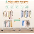 thumbnail image 6 of Double Rod Heavy Duty Clothes Racks for Hanging Clothes, Metal Rolling Garment Rack With Wheels Clothes Hanger Rack Wardrobe Racking for Coats, Shirts (White), 6 of 7