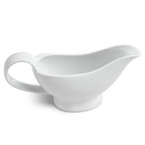 WishDeco White Gravy Boat, 8.5 oz Ceramic Gravy Jug, Small Sauce Jug with Smooth Handle, Porcelain Sauce Boat for Salad Dressing, Broth, Cream, Milk