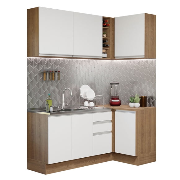 Cocina Integral Esquinera MADESA 269cm Marrón/Blanco Glamy