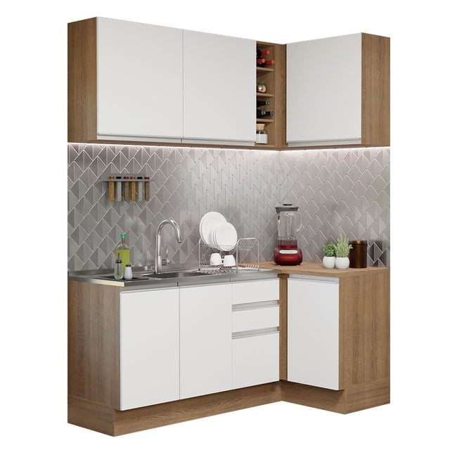 Cocina Integral Esquinera MADESA 269cm Marrón/Blanco Glamy