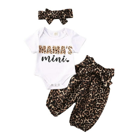 

Musuos 3 Pcs Baby Girl Pants Suits Short Sleeve Romper + Pants + Headband Sets