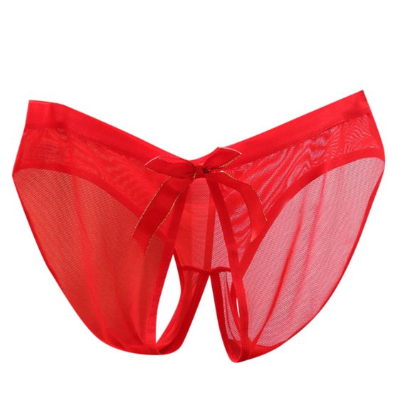 Women's Sexy Transparent Open Crotch Underwear With Low Waist And Seamless Mesh Fun Bow Knot Comfortable Triangle Pants