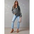 thumbnail image 5 of Women Button Down Denim Shirts Casual Long Sleeve V Neck Chambray Blouse Top Dark Gray XL, 5 of 8
