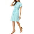 thumbnail image 5 of INSPIRE CHIC Women's Fit and Flare Collar Pocket Elastic Waist Mini Dress M Light blue, 5 of 9