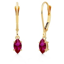 Gem Stone King 14K Yellow Gold Red Created Ruby Leverback Dangle Earrings for Women | 0.60 Cttw | Gemstone July Birthstone | Marquise 6X3MM
