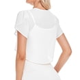 thumbnail image 3 of YVNAURA Lightweight Chiffon Bolero Cardigan for Women 3/4 Sleeve Open Front Sheer Shrug Short Cropped Color Cover Up Shawl for Evening Dress Cocktail Party, White,S, 3 of 4