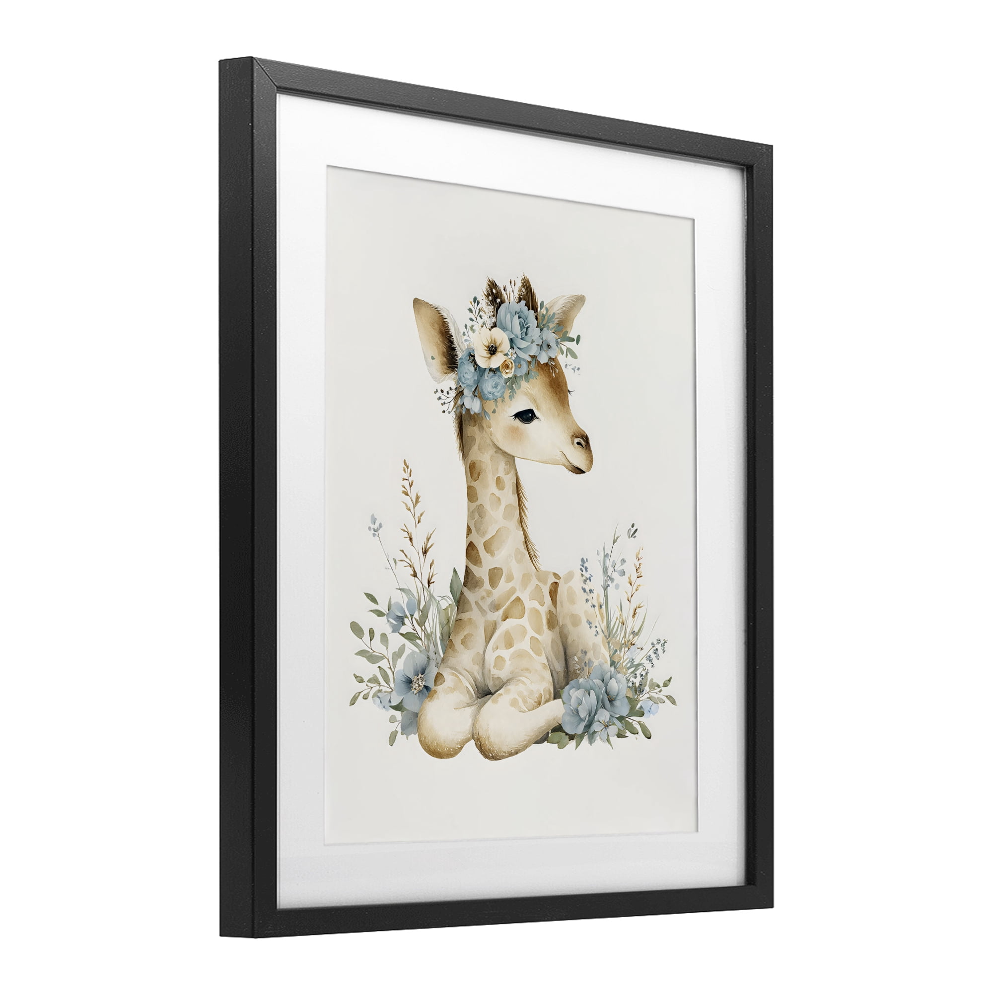Stupell Industries Watercolor Nursery Giraffe Black Framed Print Under Glass, design by LSR Design Studio