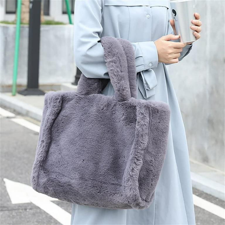 PIKADINGNIS Fluffy Shoulder Bag for Women Y2K Fuzzy Tote Bag Large Capacity  Handbag for Work School Travel 2022