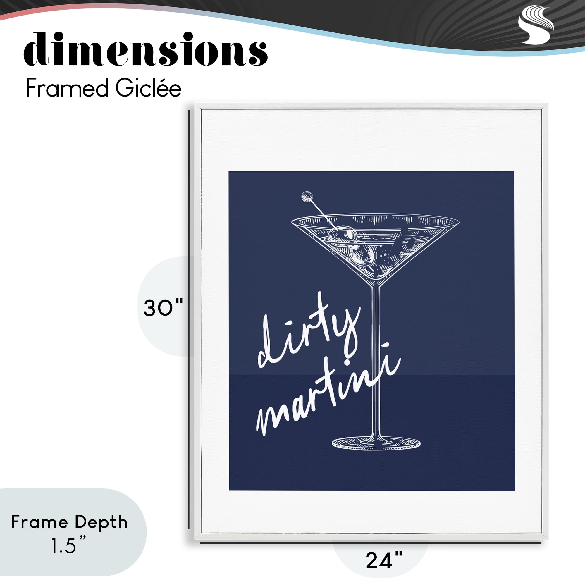 Stupell Industries Dirty Martini on Blue White Framed Giclee Art, design by Lettered and Lined