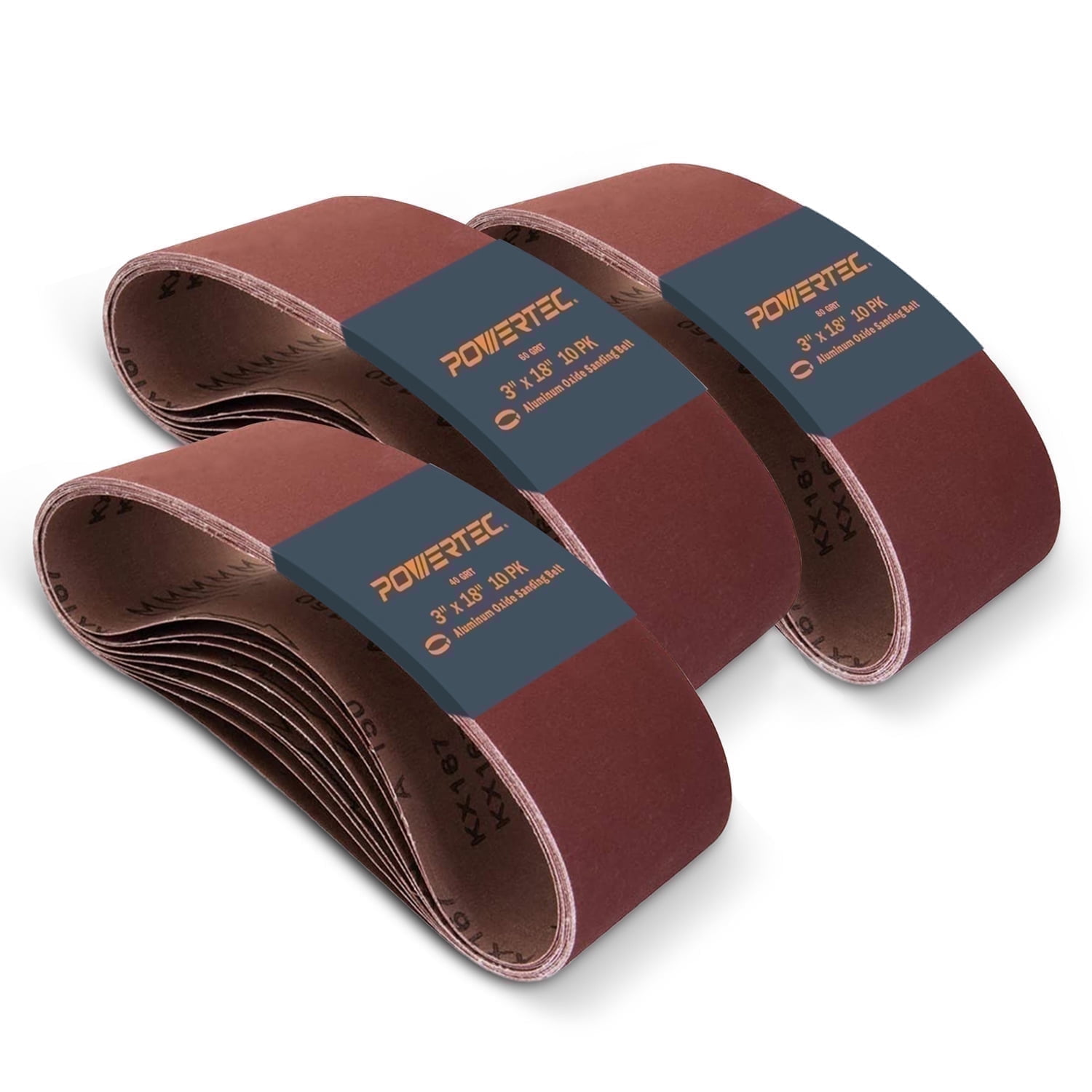 POWERTEC 30PK 3 x 18-Inch Sanding Belts 10 Each of 40/60/80 Grits Aluminum Oxide Belt Sander Sanding Belt Assortment for Portable Belt Sander Wood & Paint Sanding Metal Polishing (110804)