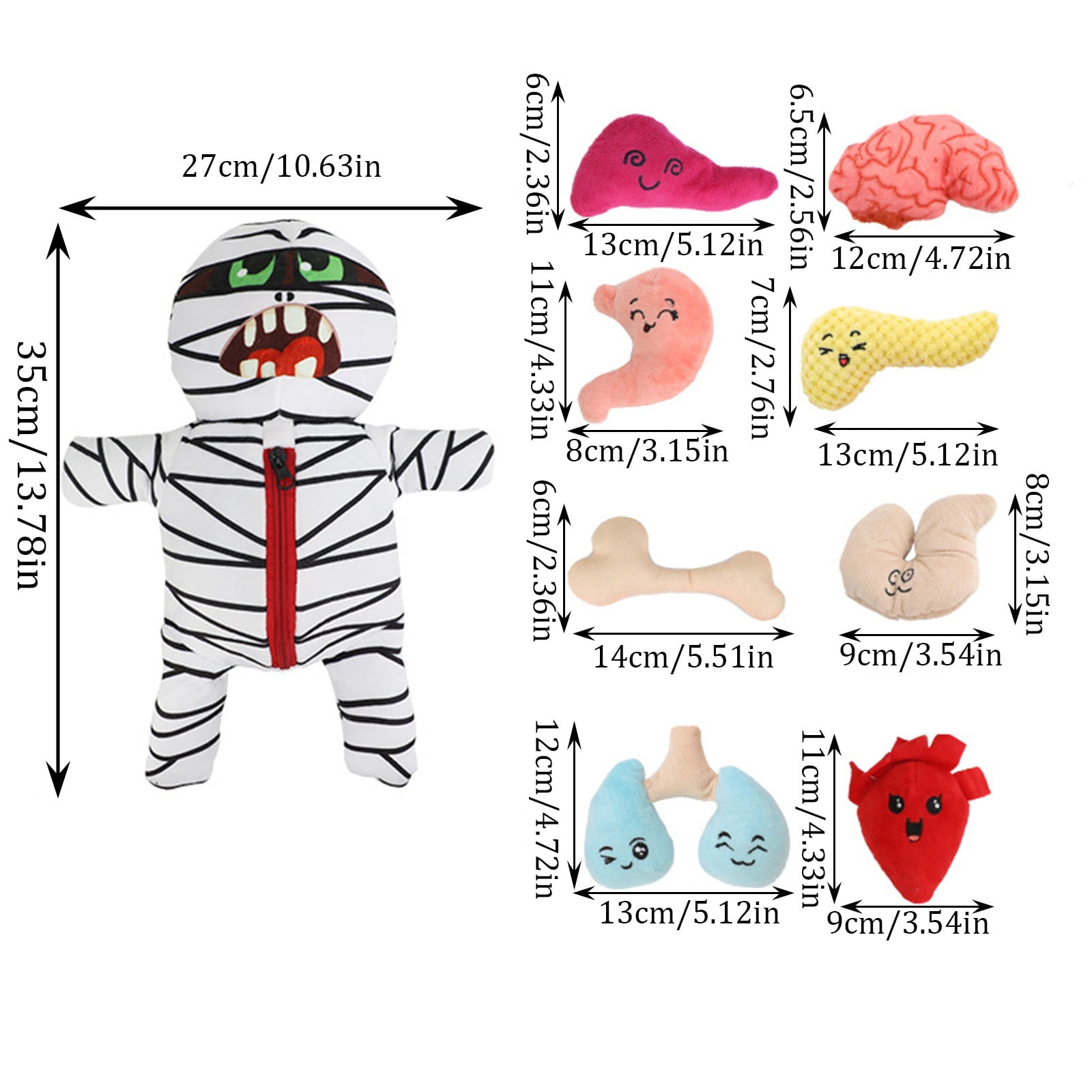 Squeaky Plush Dog Toys Set for Small Medium Dogs，9-in-1 Mummy with 8 Organ-Shaped Squeaking Playthings，Interactive Puppy Chew Toys for Teething and Anxiety Relief，Colour