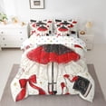 thumbnail image 2 of Fashion Dress Bed In A Bag 7 Piece King Black Red Girly Dress Comforter Set Golden Polka Dots Bed Set Eiffel Tower Paris Modern Women Bedding Sheet Red High Heels Romantic Makeup Themed Fitted Sheet, 2 of 5