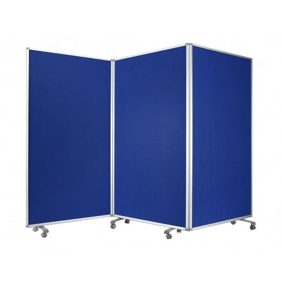 71" Blue Iron Folding Three Panel Screen Room Divider