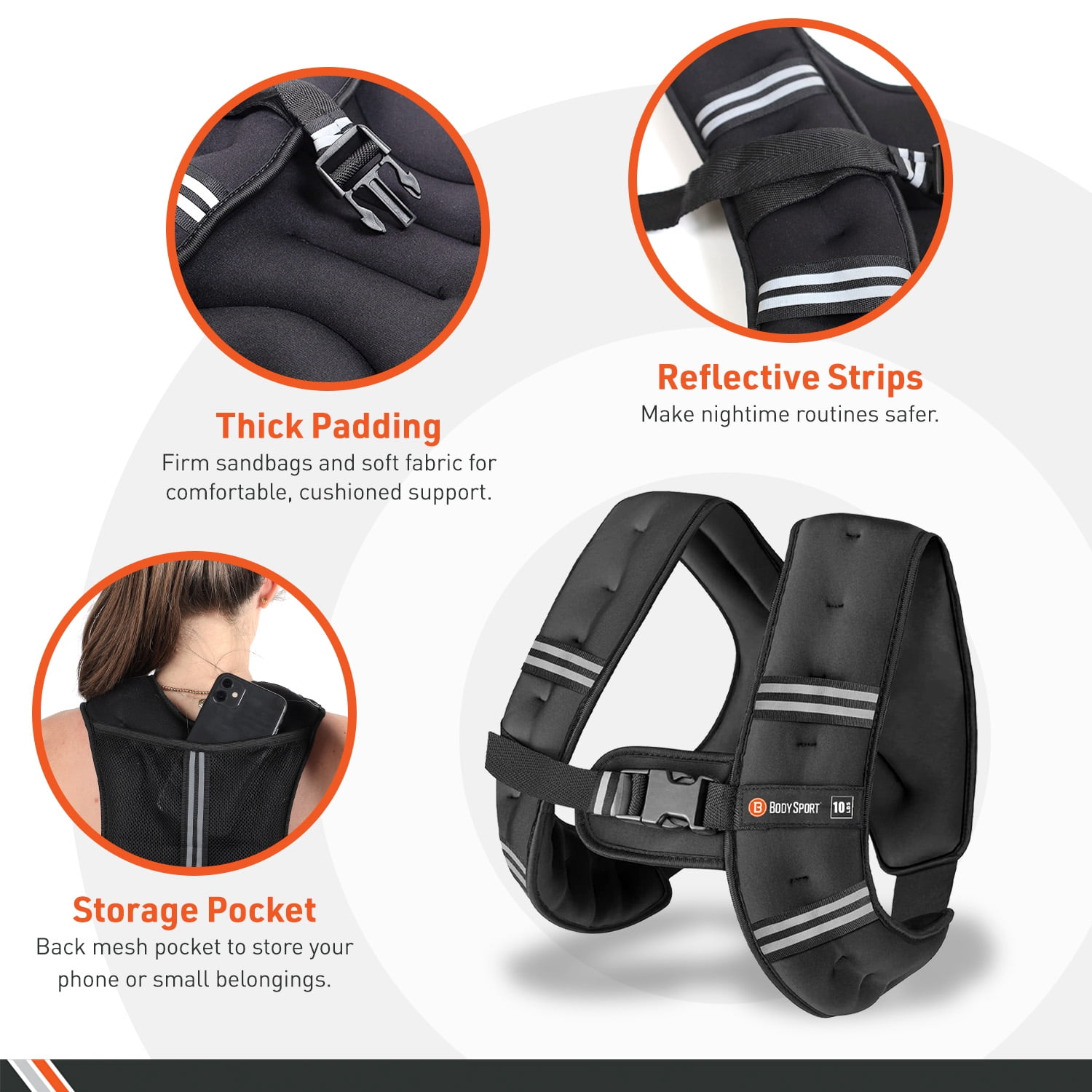 Body Sport Weighted Vest, 15 lb. - Adjustable Fitness Vest for Strength Training, Running, Walking, and Endurance Workouts