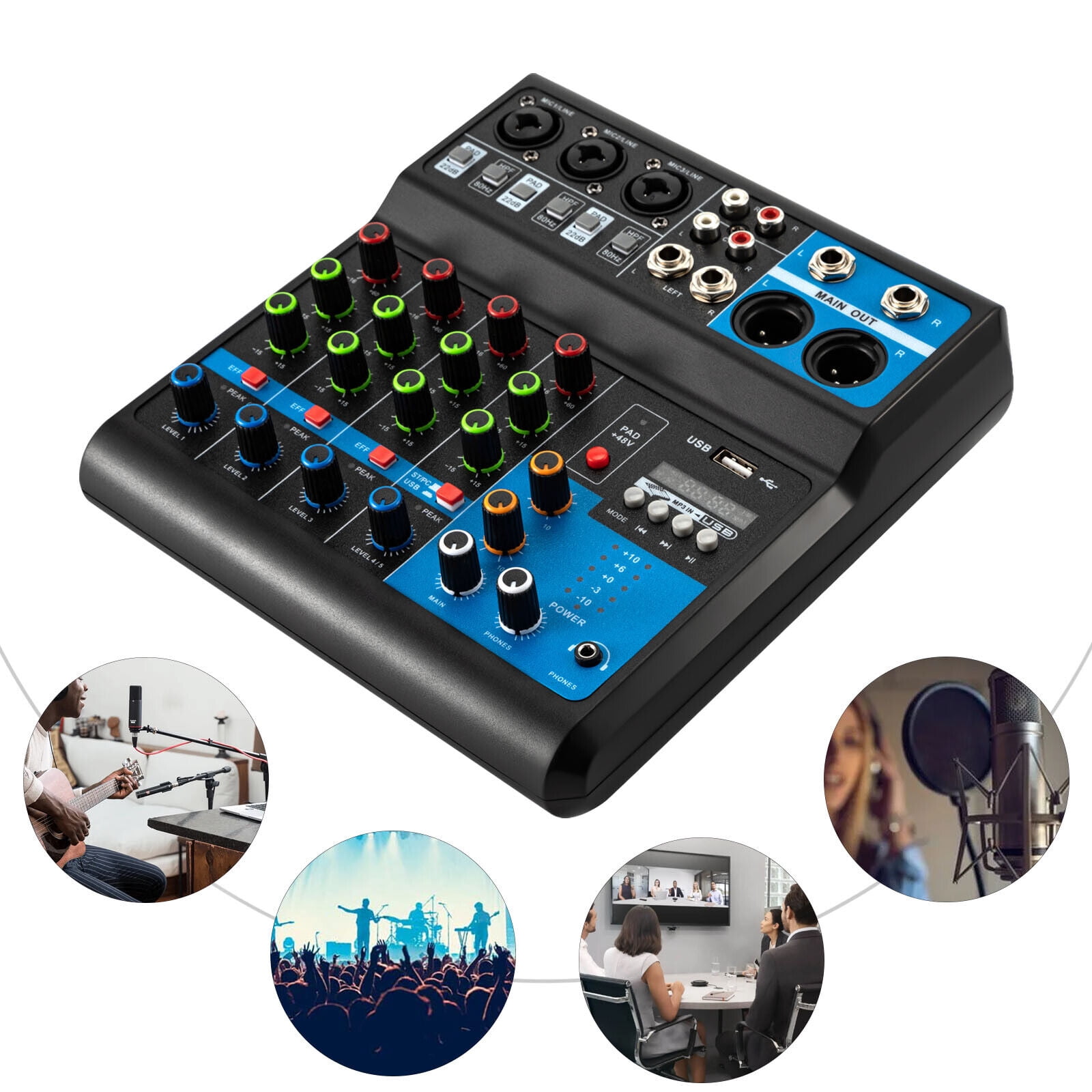 Bluetooth Studio Audio Mixer Live DJ Sound Mixing Console W/ USB 5 Channel