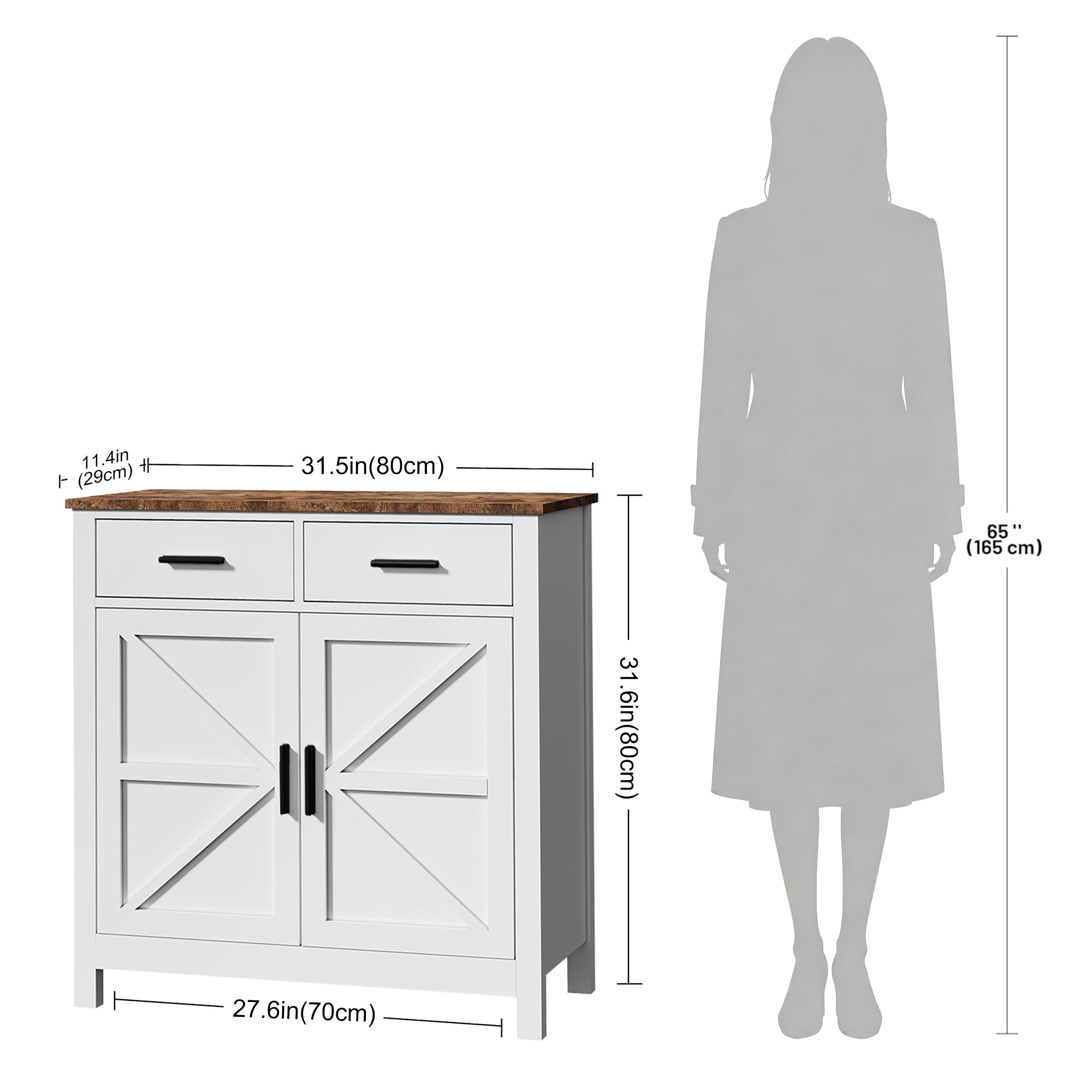 HOQBN Kitchen Storage Cabinet,Modern Farmhouse Buffet Cabinet with 2 Drawers & 2 Doors,Coffee Bar Sideboard for Living Room Dining Room, White