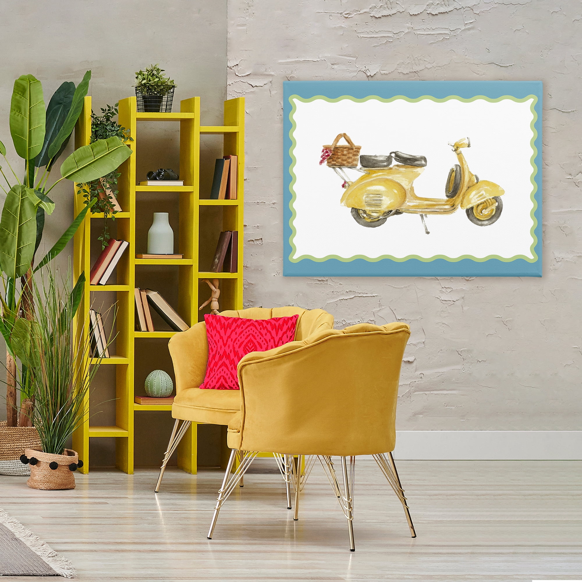Stupell Industries Yellow Vespa with Wavy Border Canvas Wall Art, design by Lanie Loreth