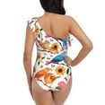 thumbnail image 5 of Gukieu Flowers Birds And Butterflies Print One-shoulder Ruffled One-piece Swimsuit with Removable Chest Pads and Tummy-control Swimsuit for Women-Medium, 5 of 6