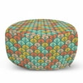 thumbnail image 1 of Orange and Turquoise Pouf Cover with Zipper, Abstract Scales Pattern in Pastel Colors Retro Style Print, Soft Decorative Fabric Unstuffed Case, 30" W X 17.3" L, Multicolor, by Ambesonne, 1 of 5