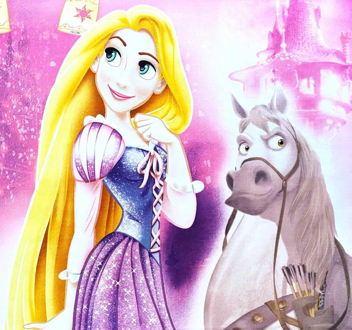 1 Panel - Disney Tangled Rapunzel Maximus & Pascal Cotton Fabric Panel (Great for Quilting, Sewing, Craft Projects, Wall Hangings, and More) 36" X 44"