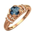 thumbnail image 2 of 5 MM Round Shape London Blue Topaz 925 Silver Rose Plated Valentines Day Gifts Blossom Design Ring, 2 of 4