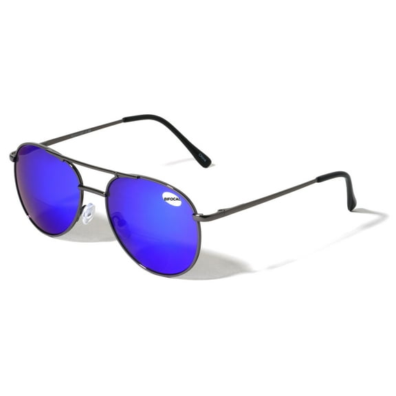 V.W.E. Classic Metal Tear Drop Reading Sunglasses - Mirror Bifocal - Outdoor Unisex Readers Blue  2.00